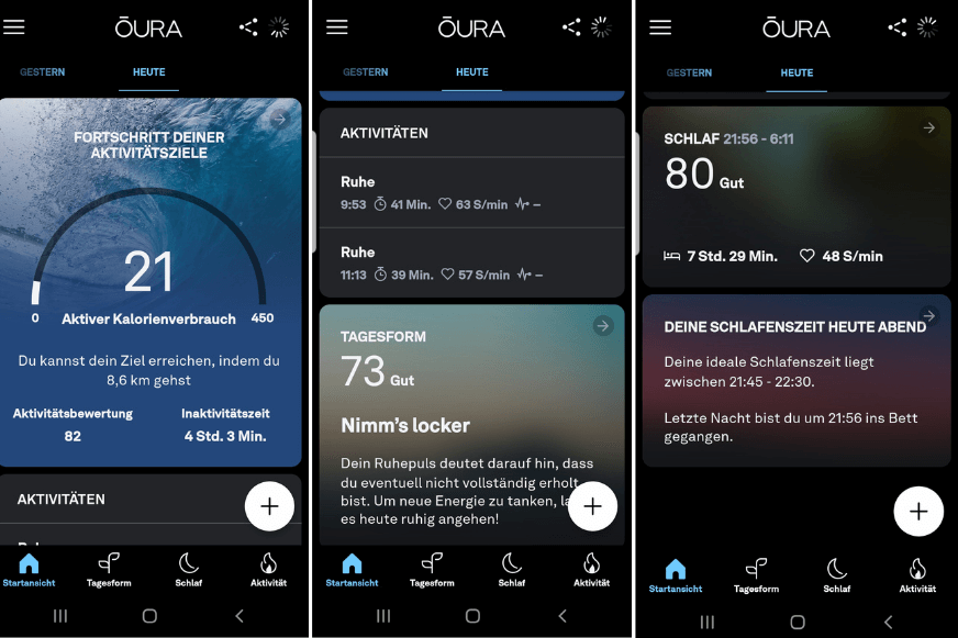 Man sieht die Timeline in der Oura App.